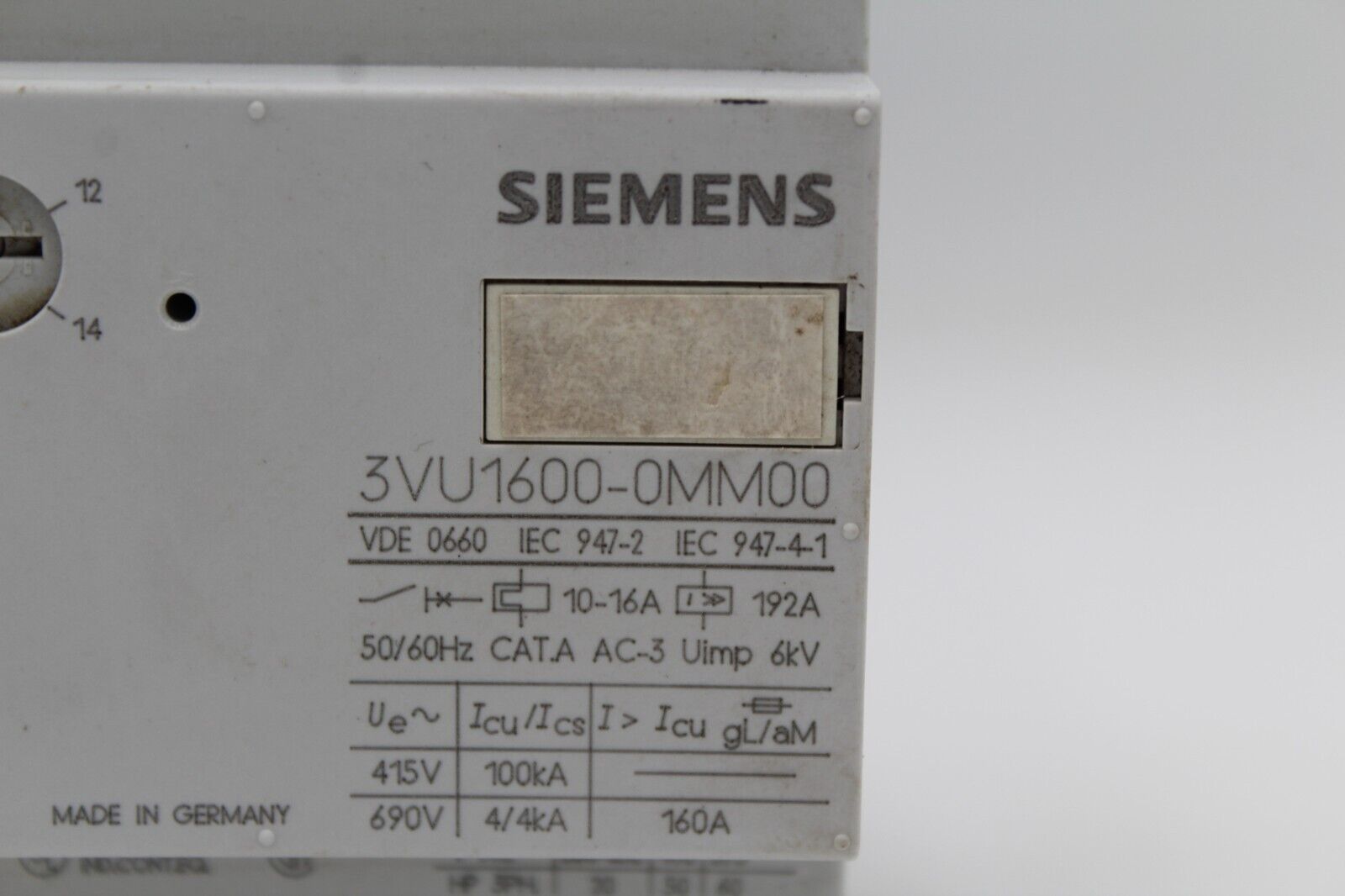 Siemens 3VU1600-0MM00 Motor Starter