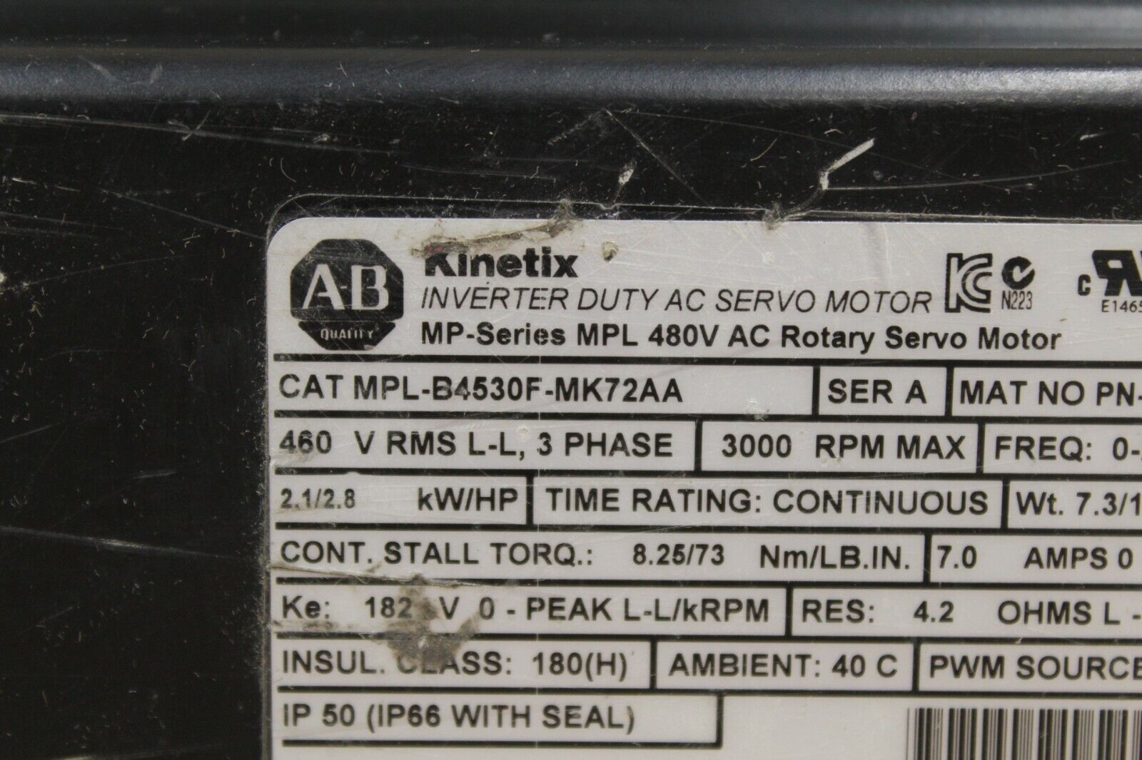 Allen Bradley MPL-B4530F-MK72AA Servo Motor New No Box*