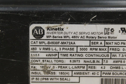 Allen Bradley MPL-B4530F-MK72AA Servo Motor New No Box*