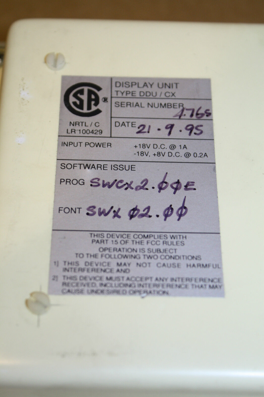 DEEMSTOP DDU/CX INTERFACE DISPLAY