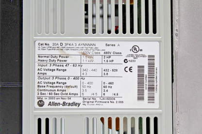 Allen-Bradley 20AD3P4A3AYNNNNN PowerFlex 70 Adjustable Frequency Drive