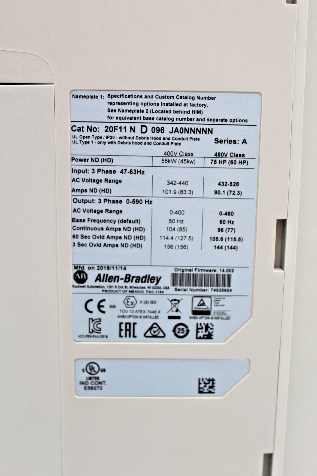Allen-Bradley 20F11ND096JA0NNNNN PowerFlex 753 AC Drive