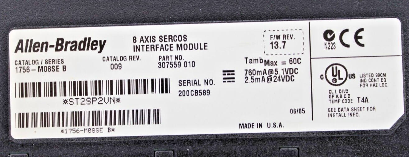Allen Bradley 1756-M08SE/B Interface Module *Missing Cover