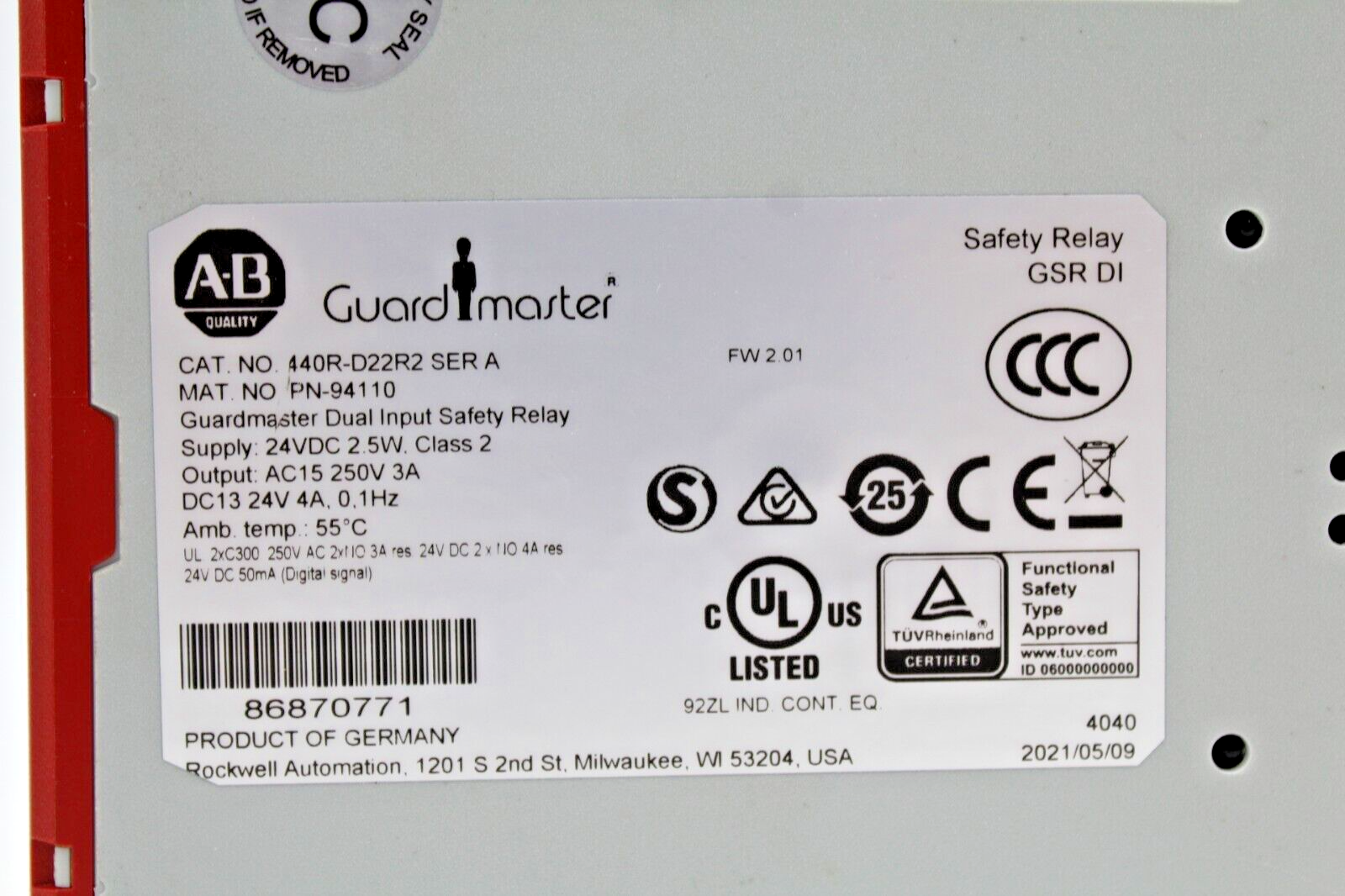Allen-Bradley 440R-D22R2 Guardmaster Single Input Safety Relay