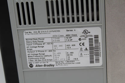 Allen-Bradley 20AD014A0AYNAENN PowerFlex 70 AC Drive