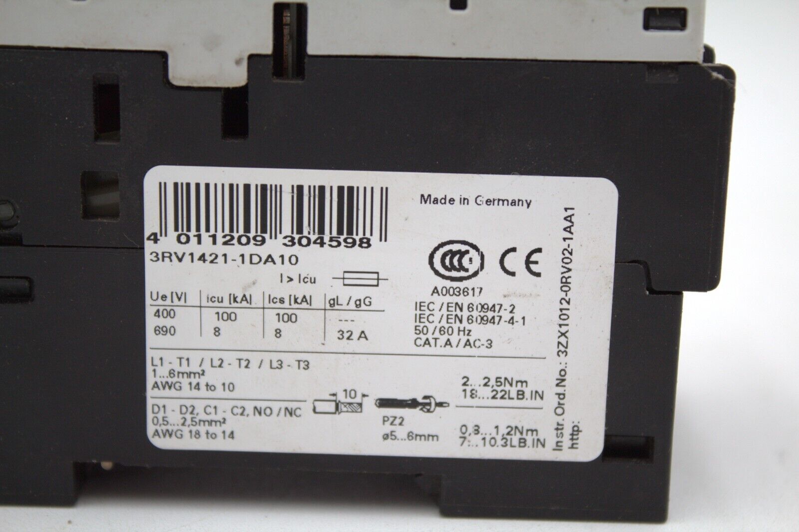 SIEMENS 3RV1421-1DA10 MOTOR STARTER