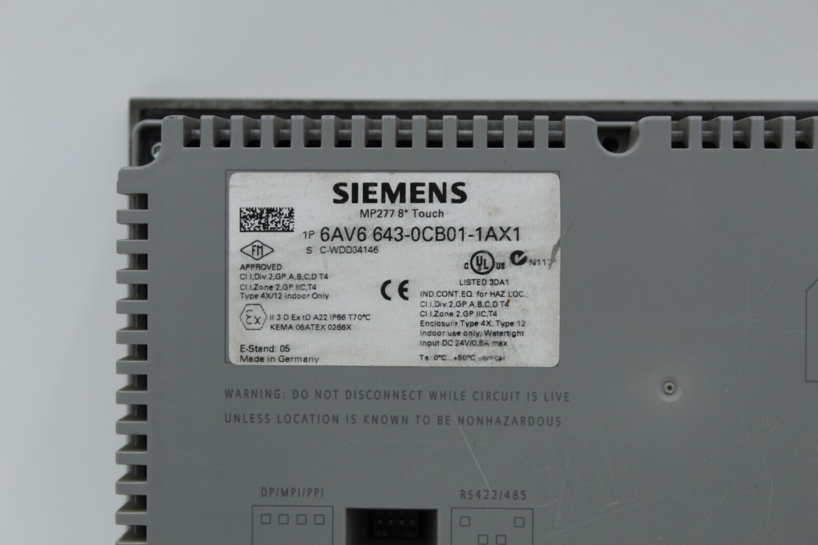 Siemens 6AV6643-0CB01-1AX1 Simatic MP 277 8" Operator Interface Panel READ 3
