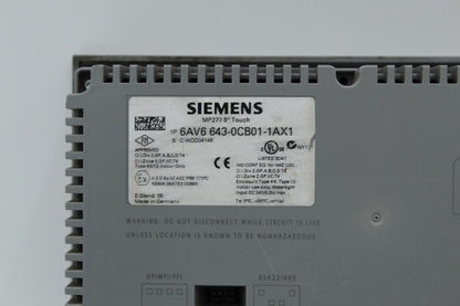 Siemens 6AV6643-0CB01-1AX1 Simatic MP 277 8" Operator Interface Panel READ 3