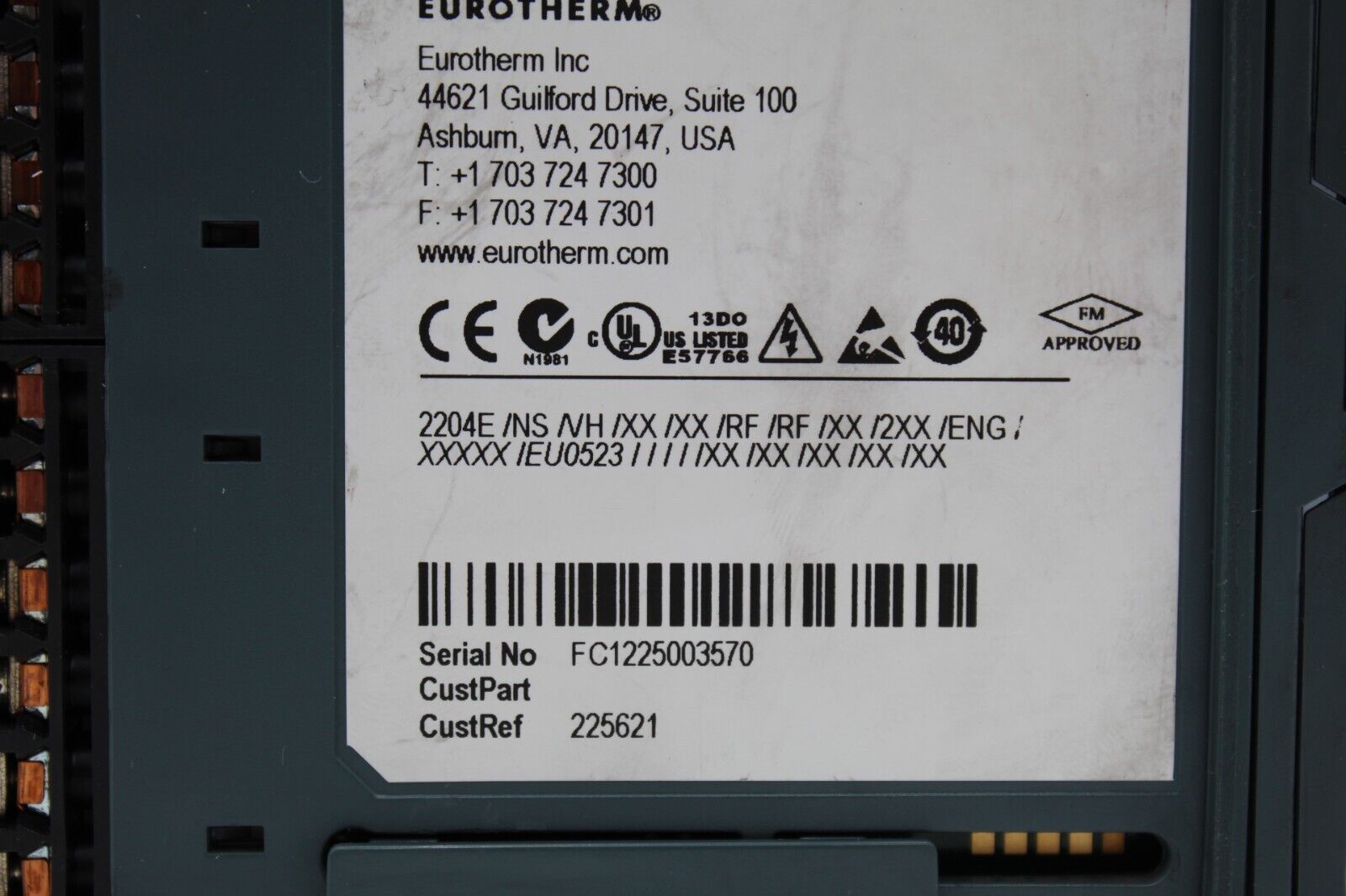 Eurotherm 2204e/NS/VH/XX/XX/RF/RF/XX/2XX/ENG/XXXXX/EU0523 Temp Controller