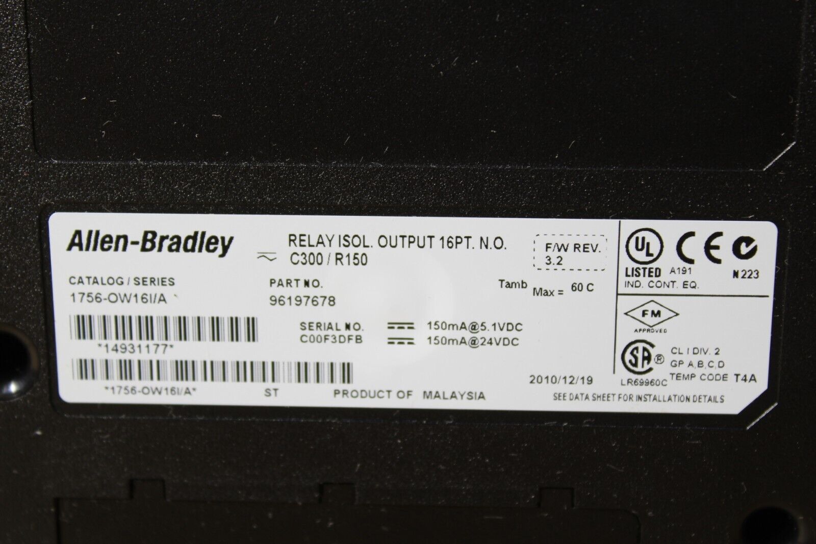 Allen-Bradley 1756-OW16I/A ControlLogix Isolated Output Relay Module (No Door)