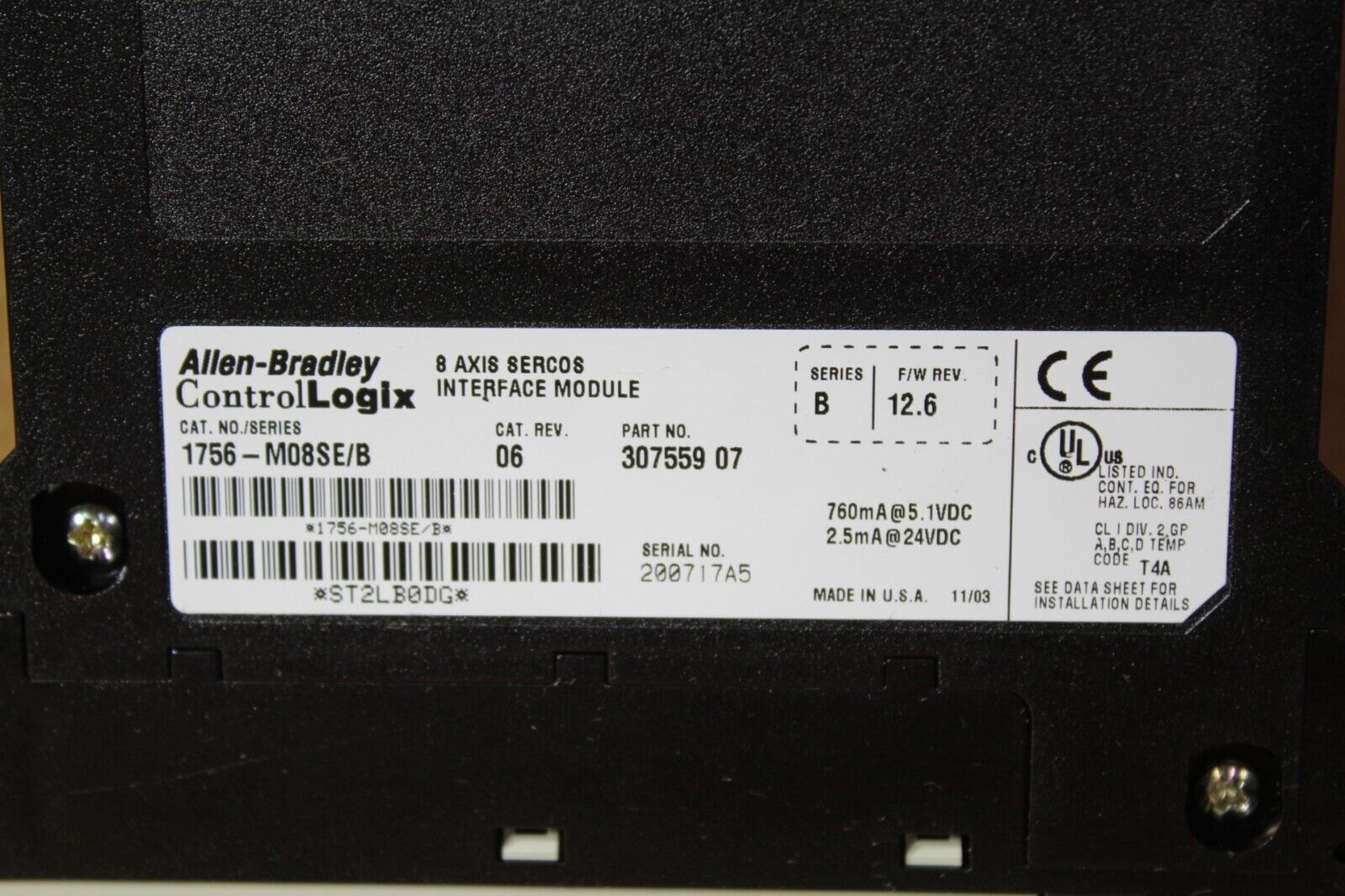 Allen-Bradley 1756-M08SE/B ControlLogix 8 Axis Sercos Interface Module
