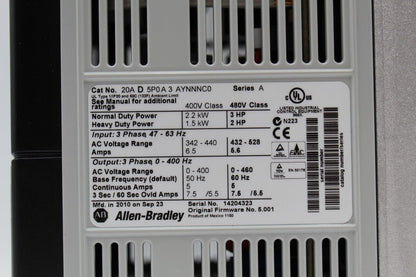 Allen-Bradley 20AD5P0A3AYNNNC0  PowerFlex 70 Adjustable Frequency Drive