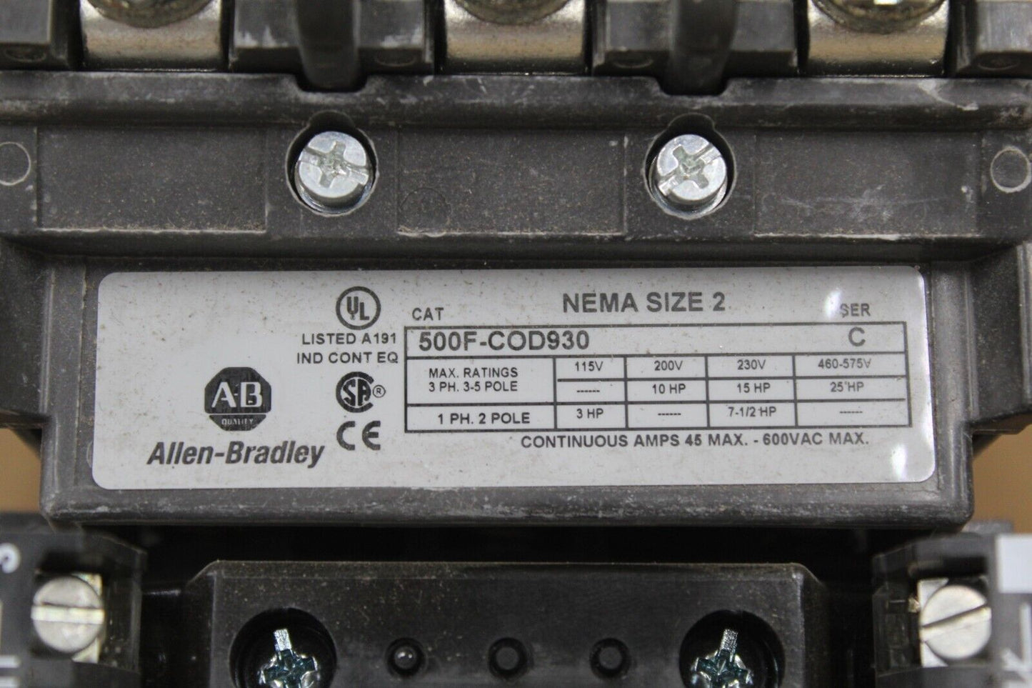 Allen Bradley 500F-COD930 Starter W/ Relay