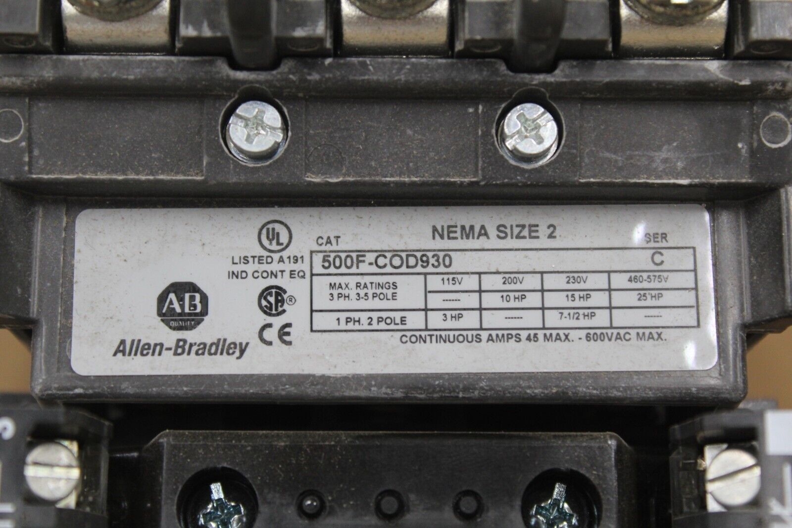 Allen Bradley 500F-COD930 Starter W/ Relay