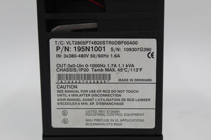 Danfoss 195N1001 VLT-2800 Variable Speed Inverter Drive *No Wire Harness