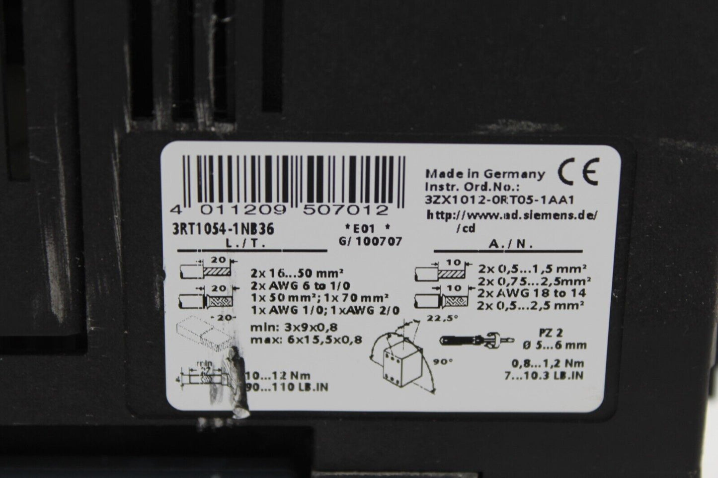 Siemens 3RT1054-1NB36 Contactor