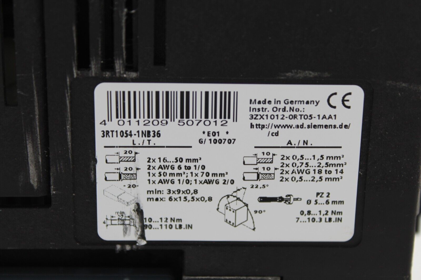 Siemens 3RT1054-1NB36 Contactor