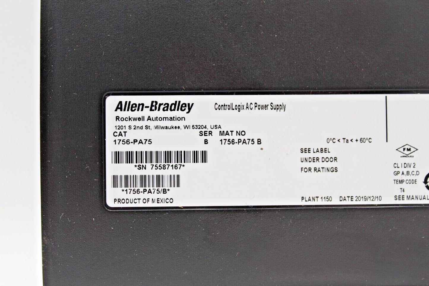 Allen-Bradley 1756-PA75 ControlLogix AC Power Supply NNB