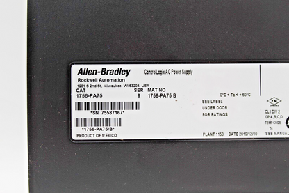 Allen-Bradley 1756-PA75 ControlLogix AC Power Supply NNB