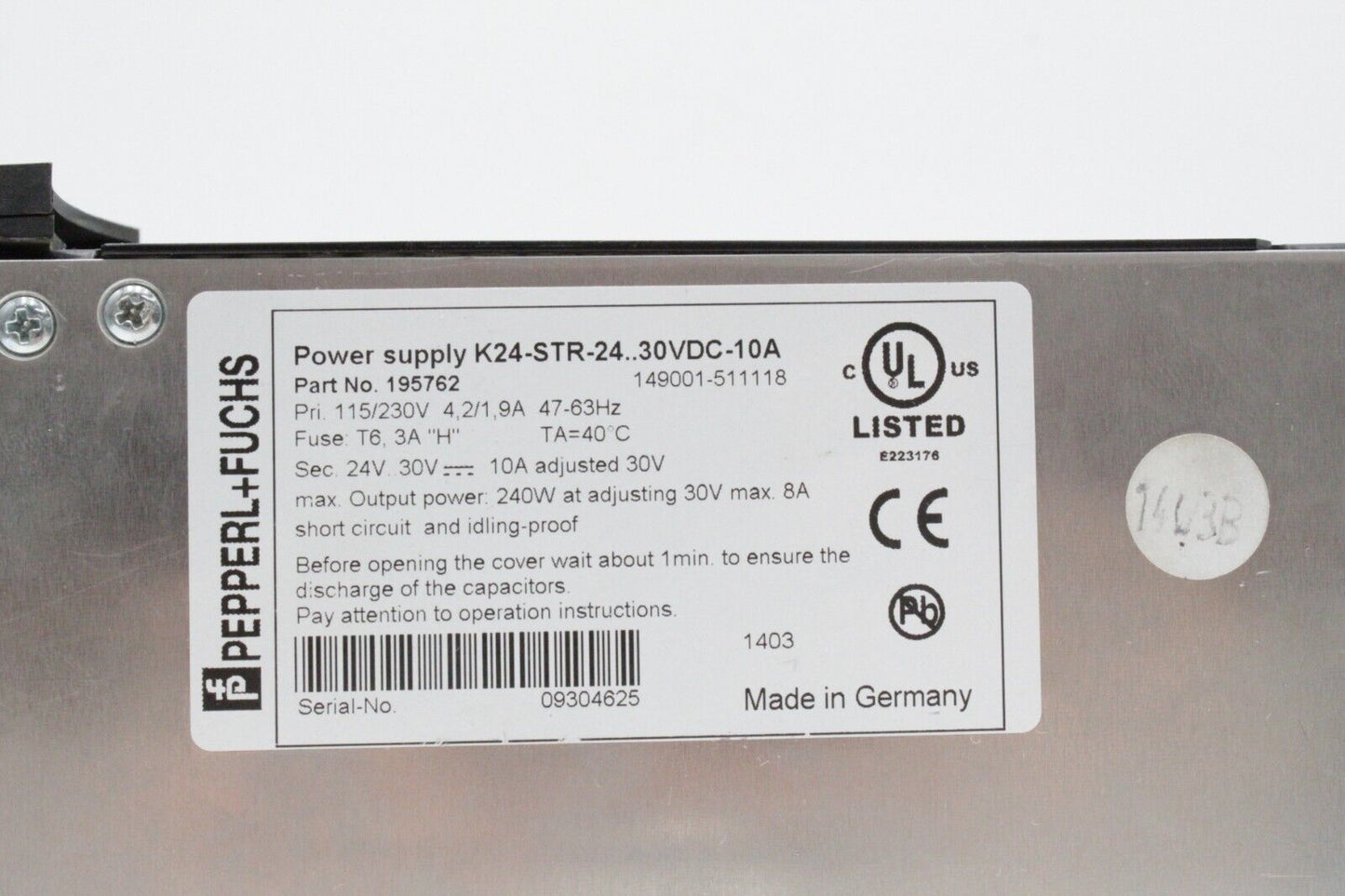 Pepperl + Fuchs K24-STR-24..30VDC-10A 8-10AMP Power Supply