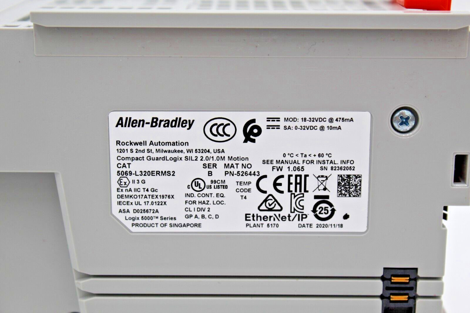 Allen-Bradley 5069-L320ERMS2 Compact GuardLogix 5380 Safety Controller