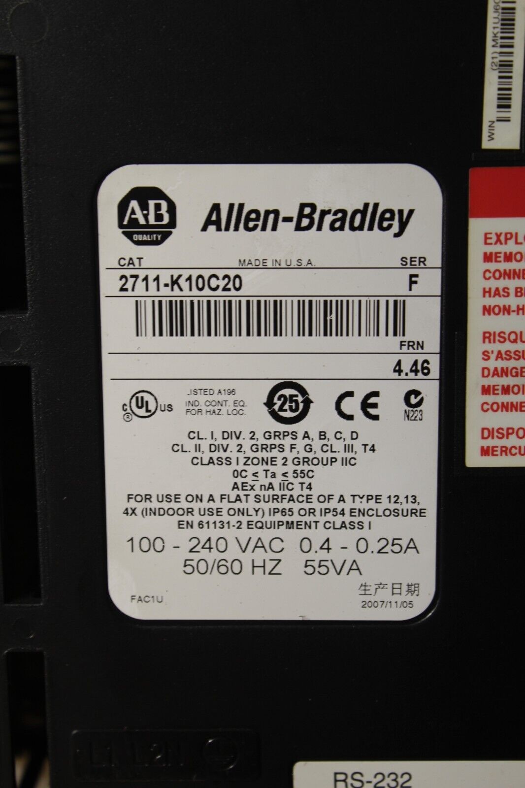 Allen-Bradley PanelView 1000 2711-K10C20 Operator Interface Panel