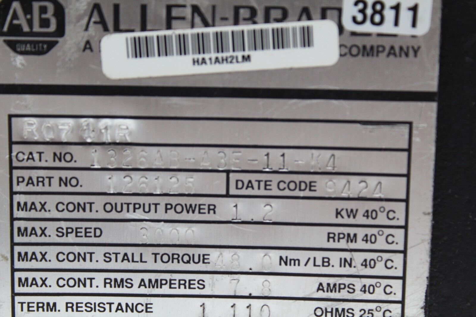 Allen Bradley 1326AB-A3E-11-K4 Servo Motor