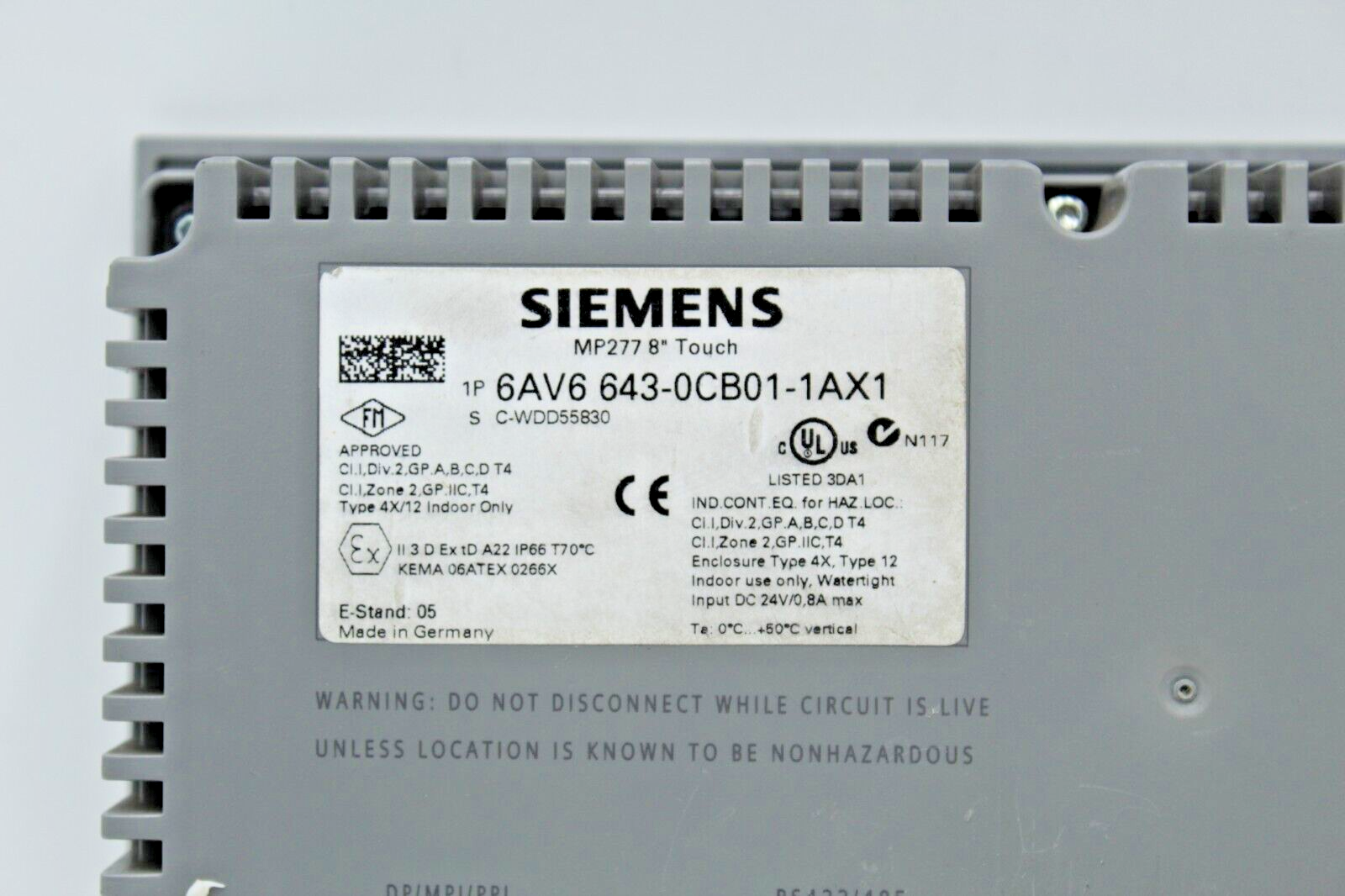 Siemens 6AV6643-0CB01-1AX1 Simatic MP 277 8" Operator Interface Panel READ 2