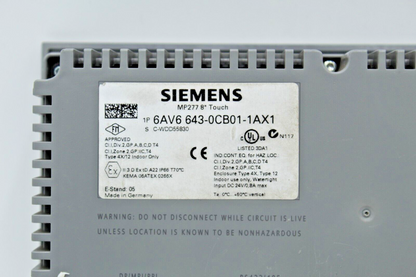 Siemens 6AV6643-0CB01-1AX1 Simatic MP 277 8" Operator Interface Panel READ 2