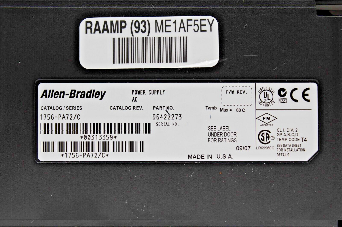 Allen-Bradley 1756-PA72/C ControlLogix Power Supply