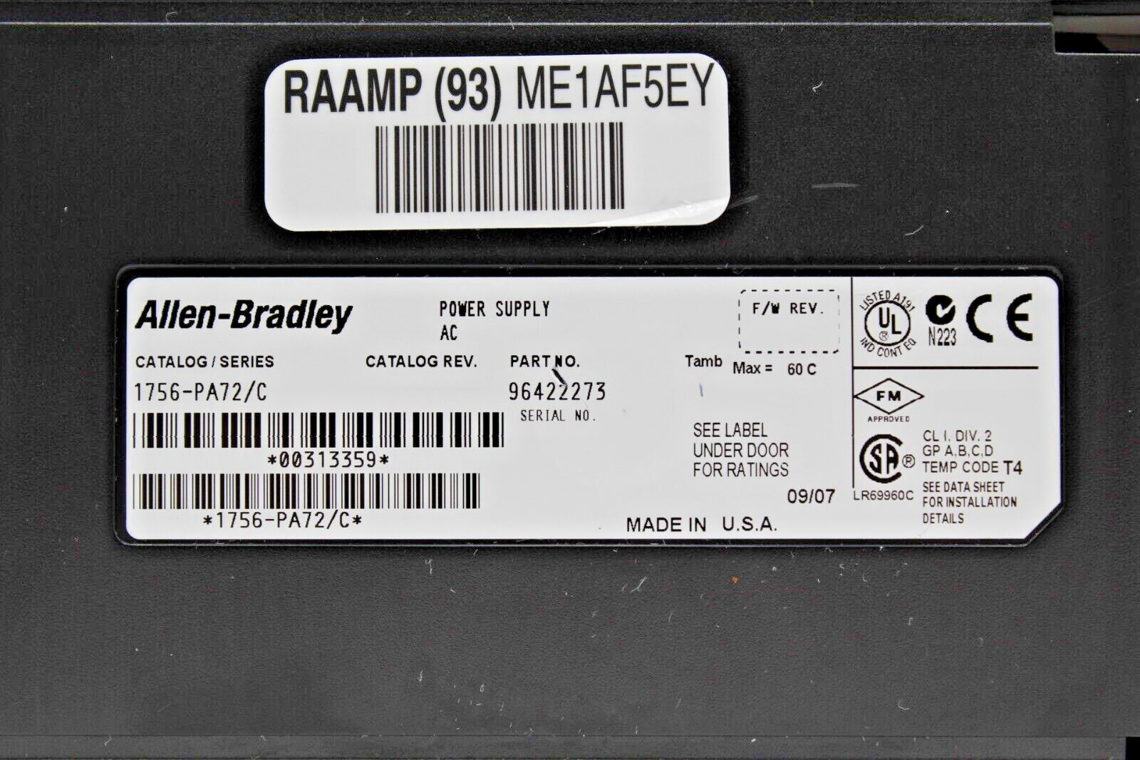 Allen-Bradley 1756-PA72/C ControlLogix Power Supply