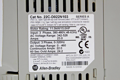 Allen-Bradley 22C-D022N103 PowerFlex 400 Adjustable Frequency AC Drive