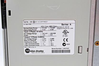 Allen-Bradley 20BD011A3AYYACC1 PowerFlex 700 3-Phase 7.5hp AC Drive