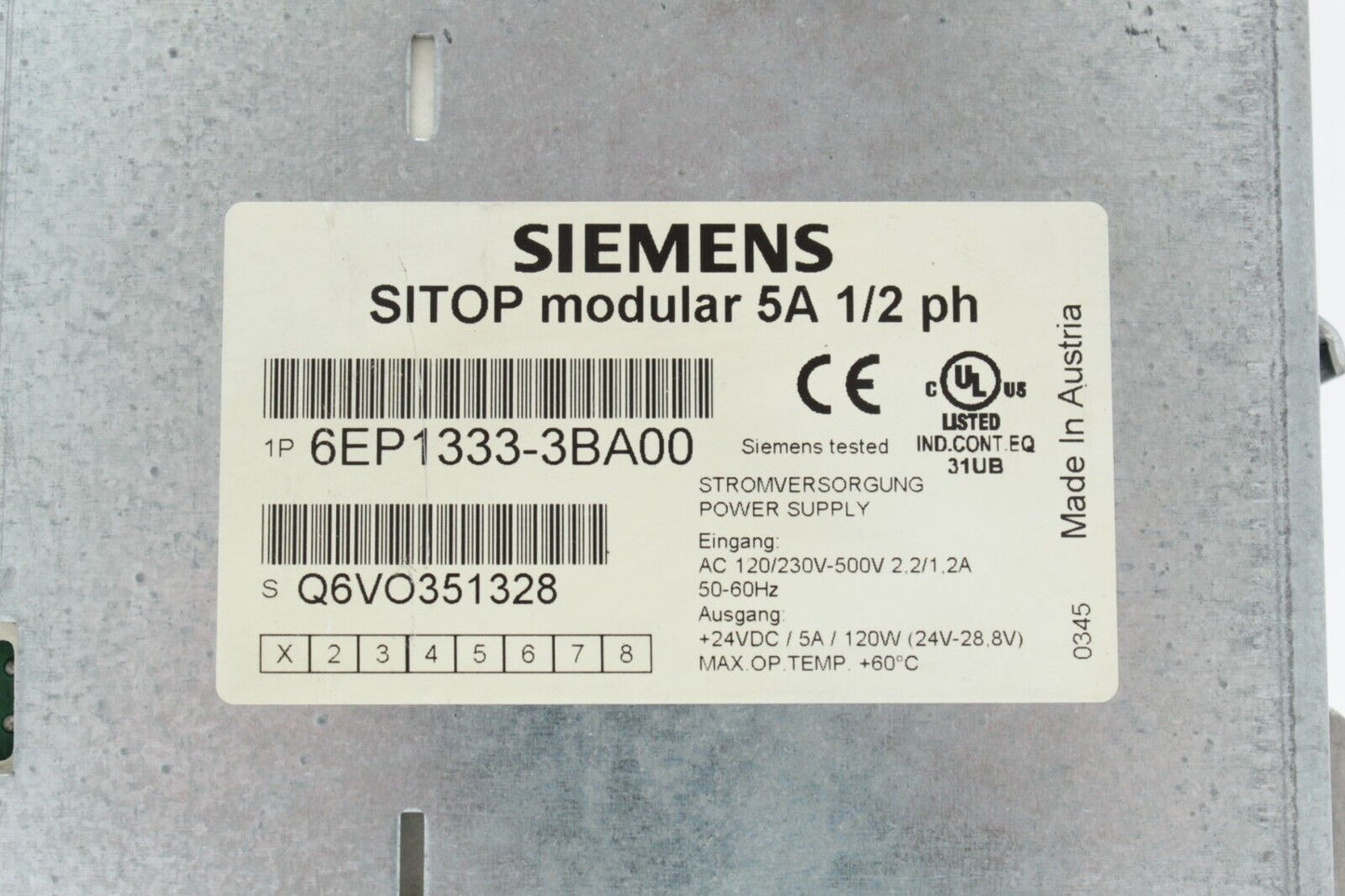 Siemens 6EP1333-3BA00 SITOP 5A Modular DC Power Supply
