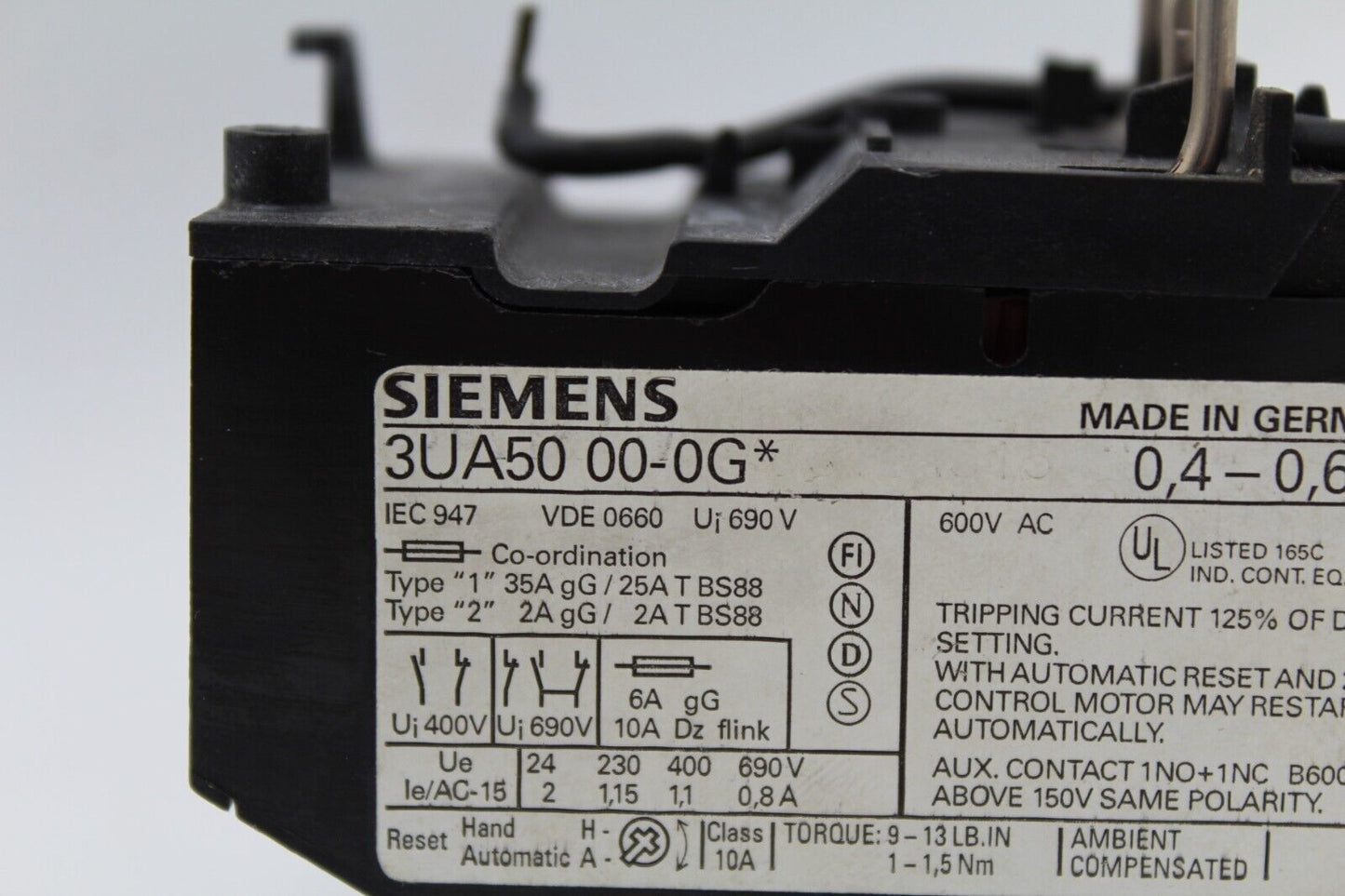 Siemens 3UA50 00-0G* Overload Relay