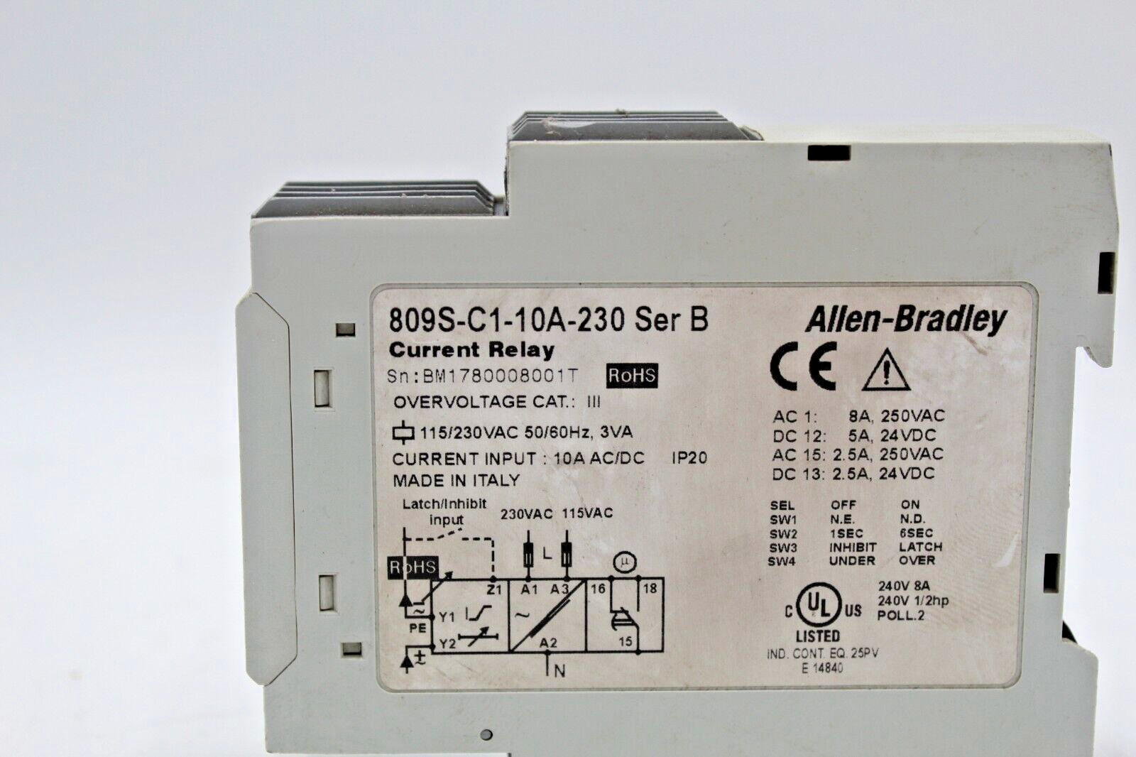 Allen-Bradley 809S-C1-10A-230 Current Relay