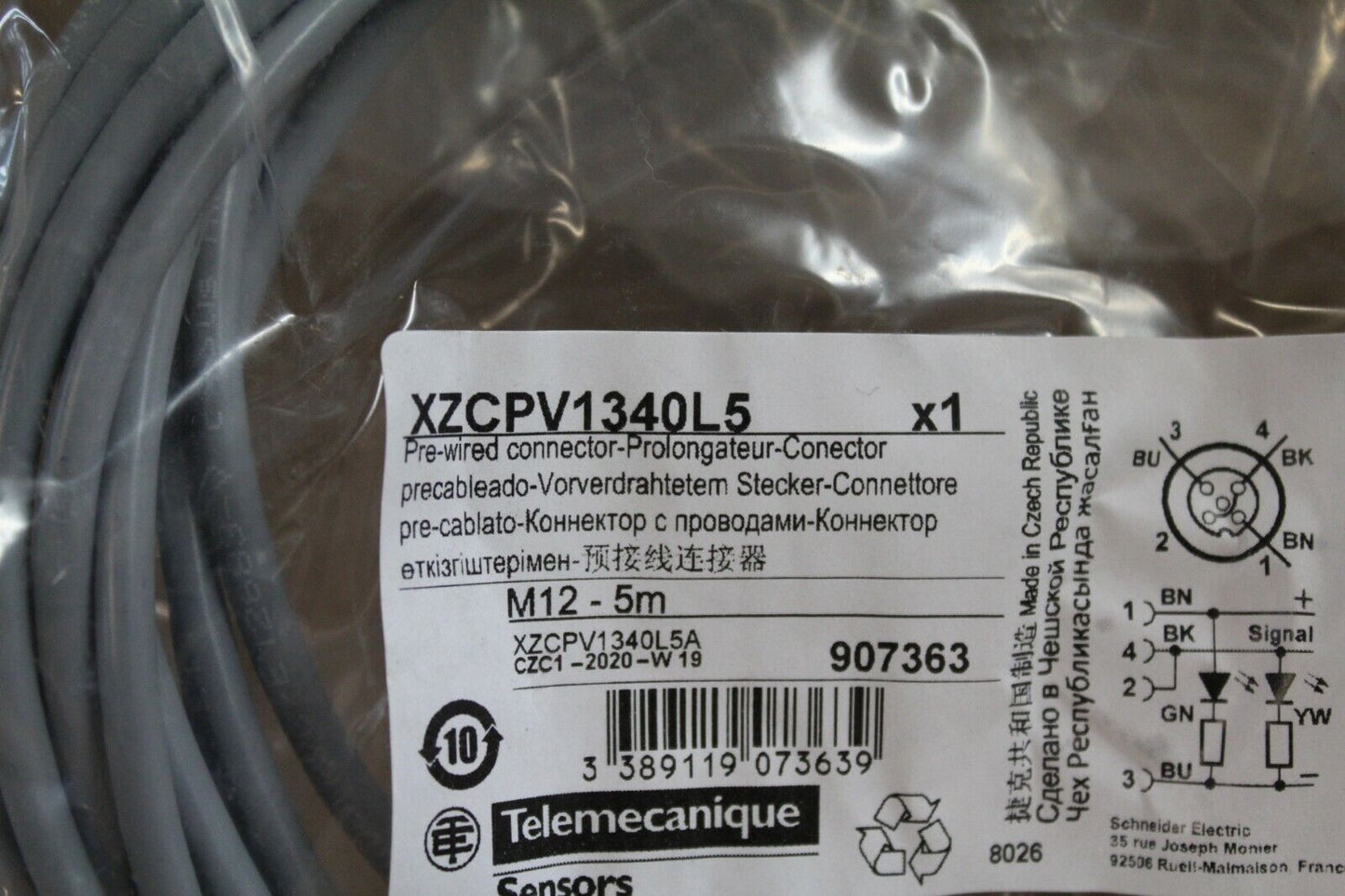 Telemechanique XZCPV1340L5 Pre-Wired Connector