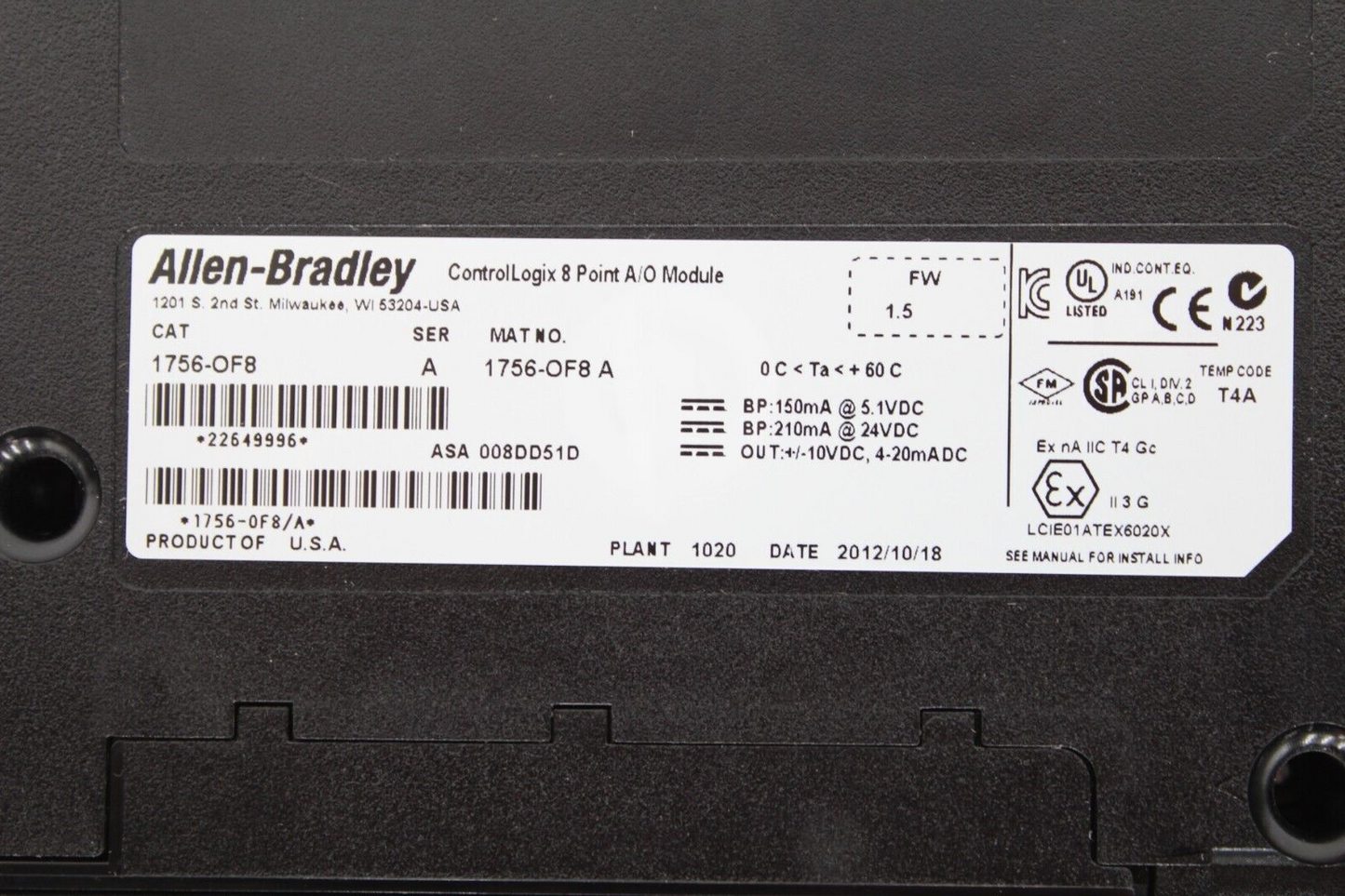 Allen-Bradley 1756-OF8 ControlLogix 8 Point Analog Output Module