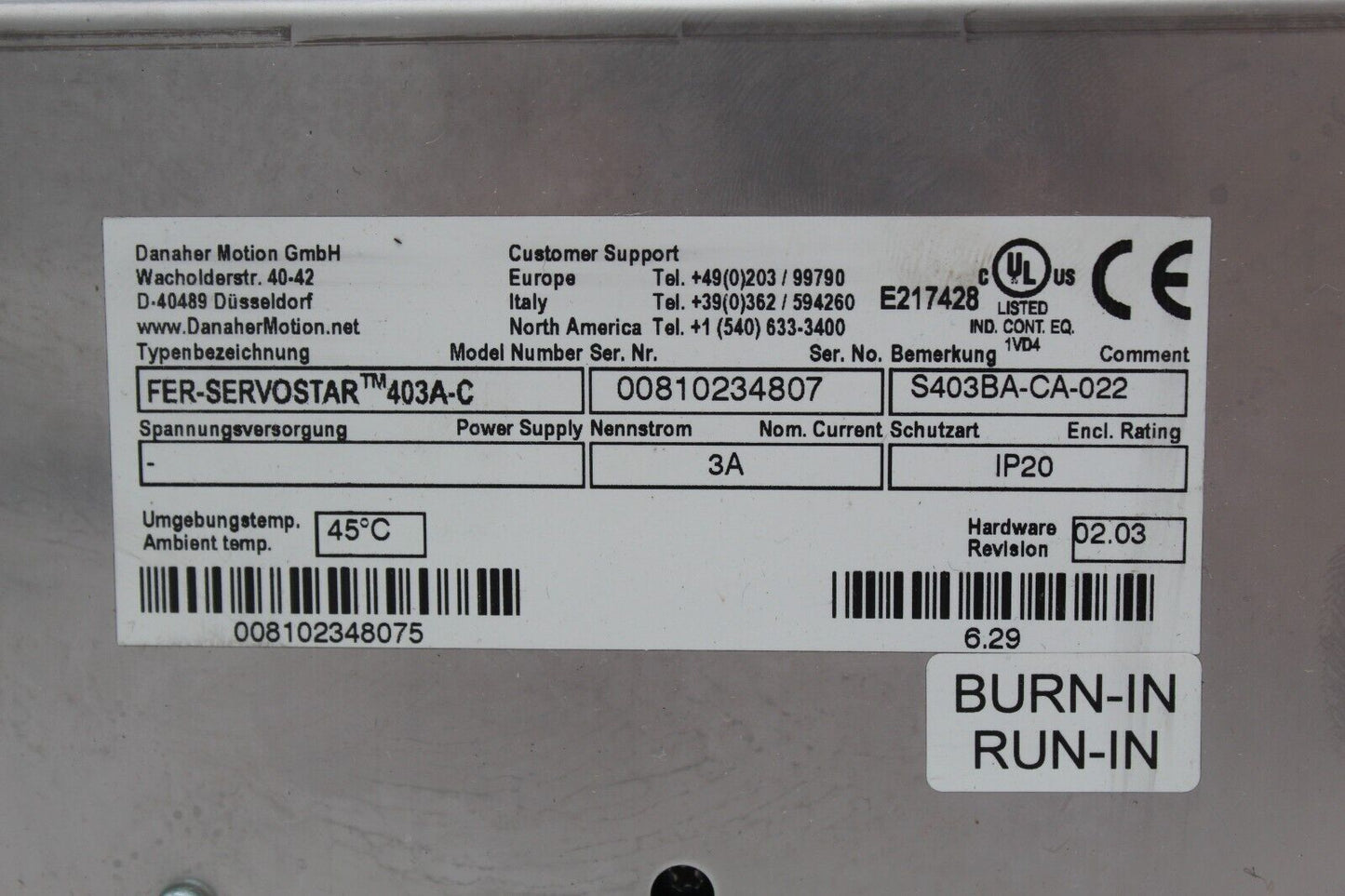 Kollmorgen S403BA-CA-022 Servo Drive