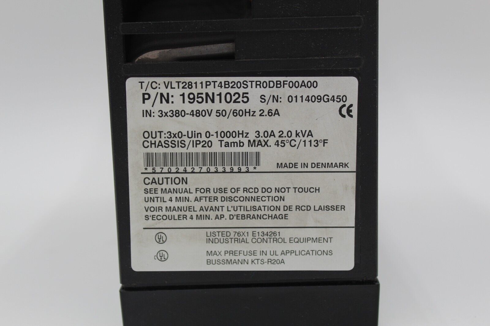 Danfoss 195N1025 VLT-2800 Variable Speed Inverter Drive *No Wire Harness