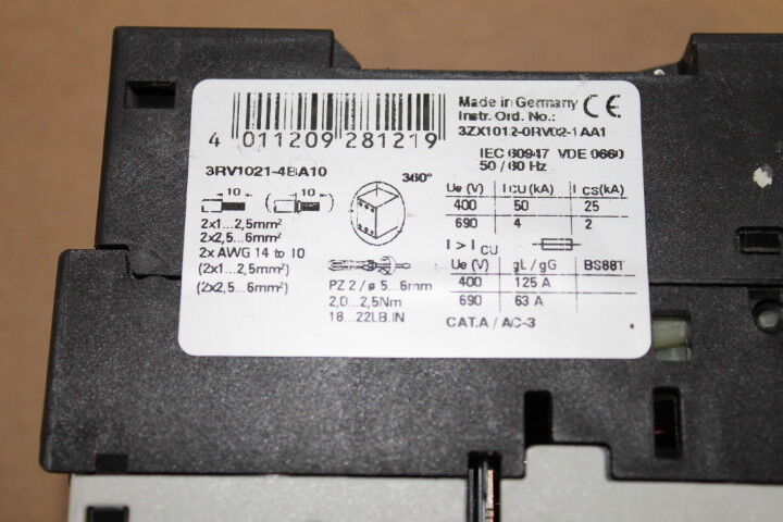 SIEMENS 3RV1021-0EA10 SIRIUS CIRCUIT BREAKER