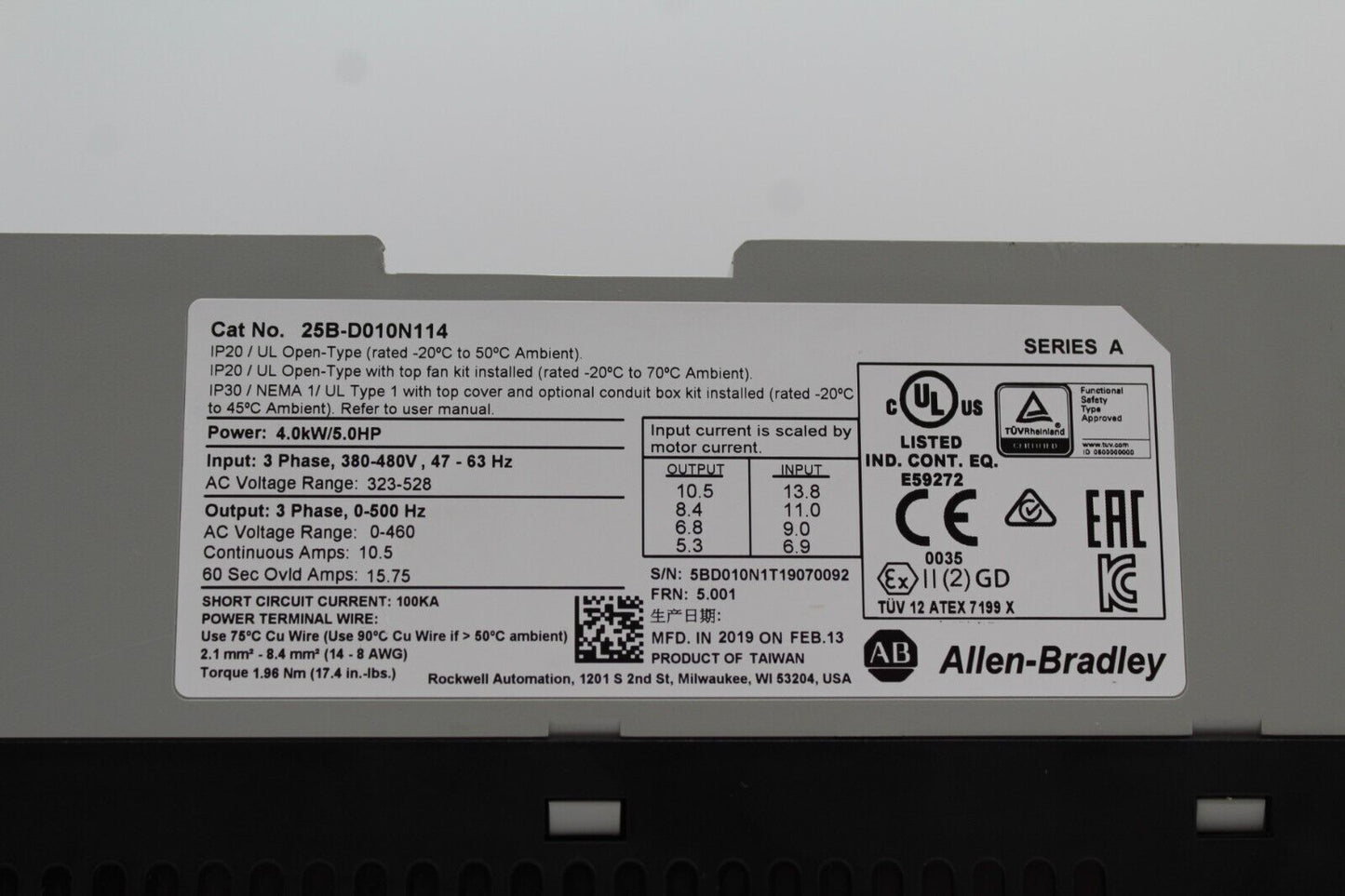 Allen-Bradley 25B-D010N114 Powerflex 525 AC Drive