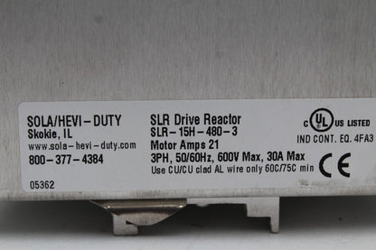 SOLA SLR-15H-480-3 LINE REACTOR