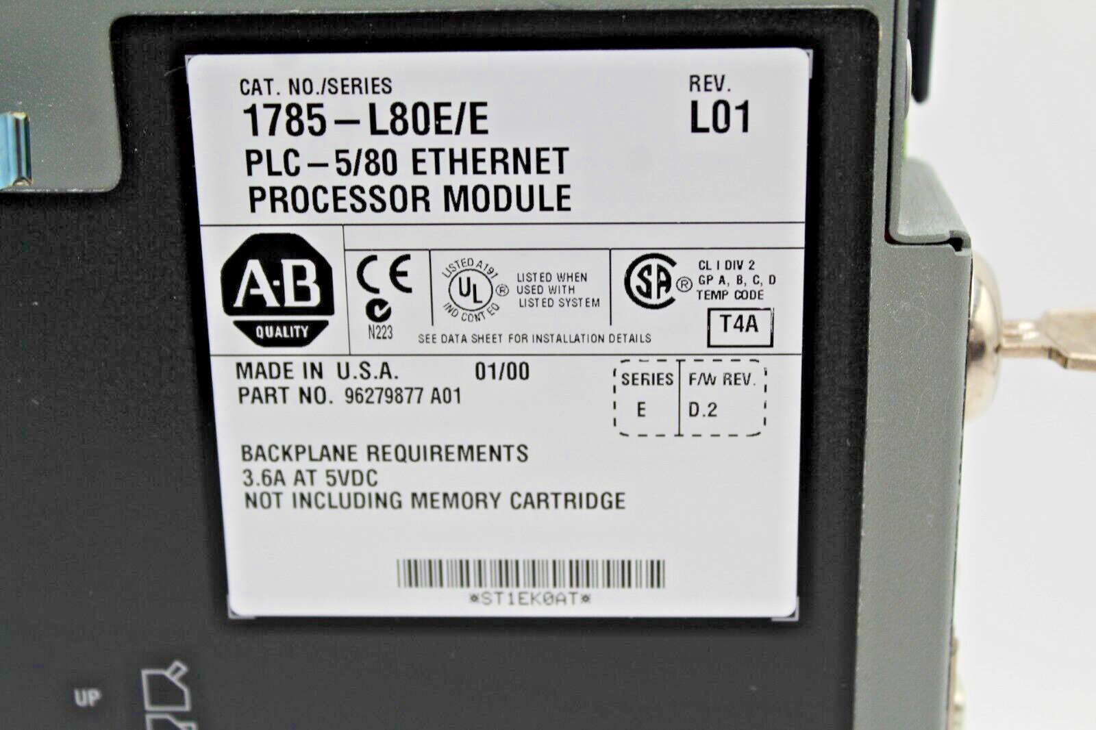 Allen-Bradley 1785-L80E/E Ethernet Processor Module w/1785-ENET Eth. Int. Module