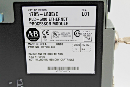 Allen-Bradley 1785-L80E/E Ethernet Processor Module w/1785-ENET Eth. Int. Module