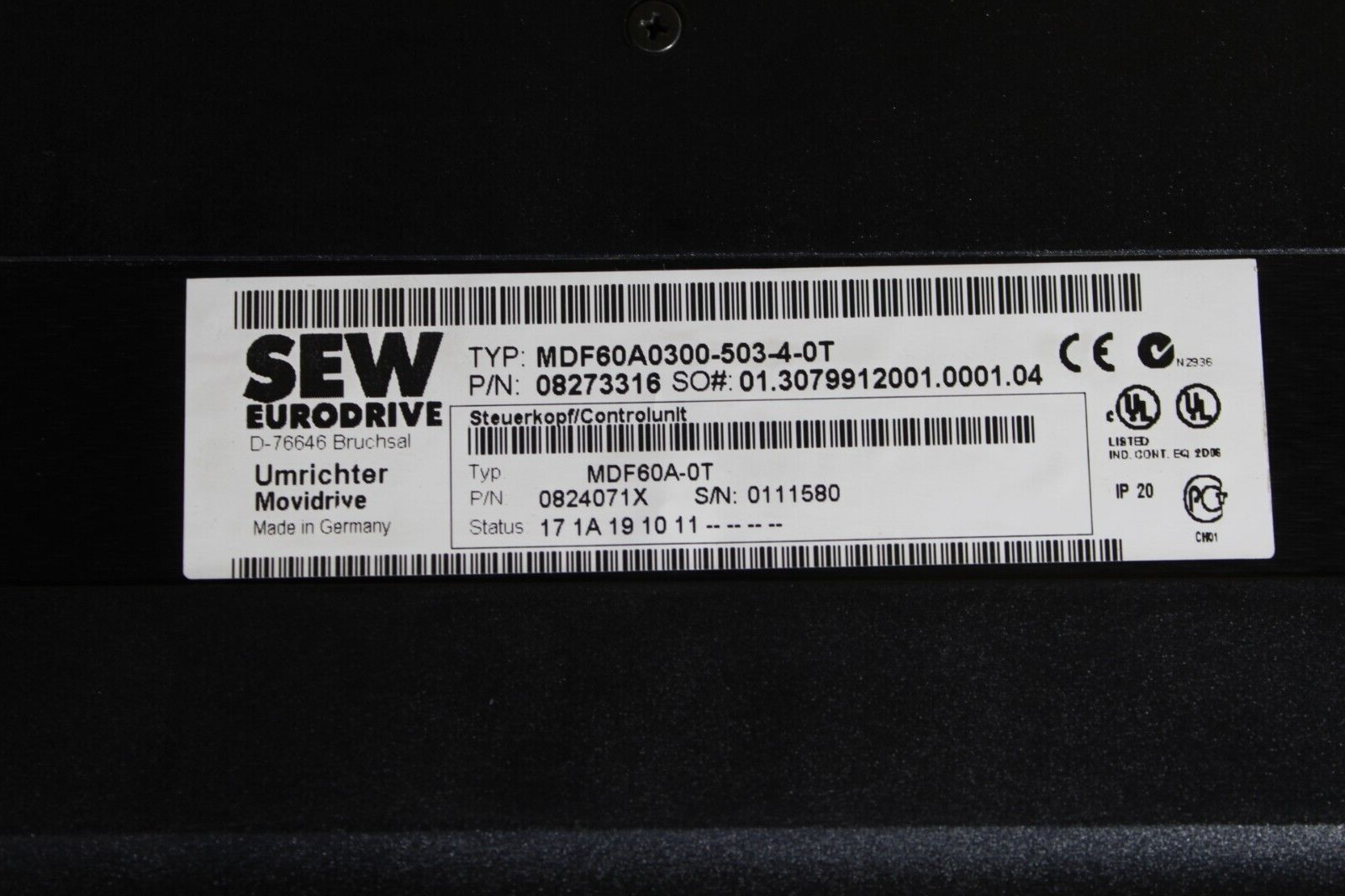 Sew Eurodrive MDF60A0300-503-4-0T Movidrive 300hp Missing Cover