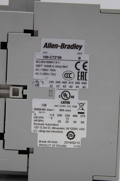 Allen-Bradley 100-C72*00 Contactor