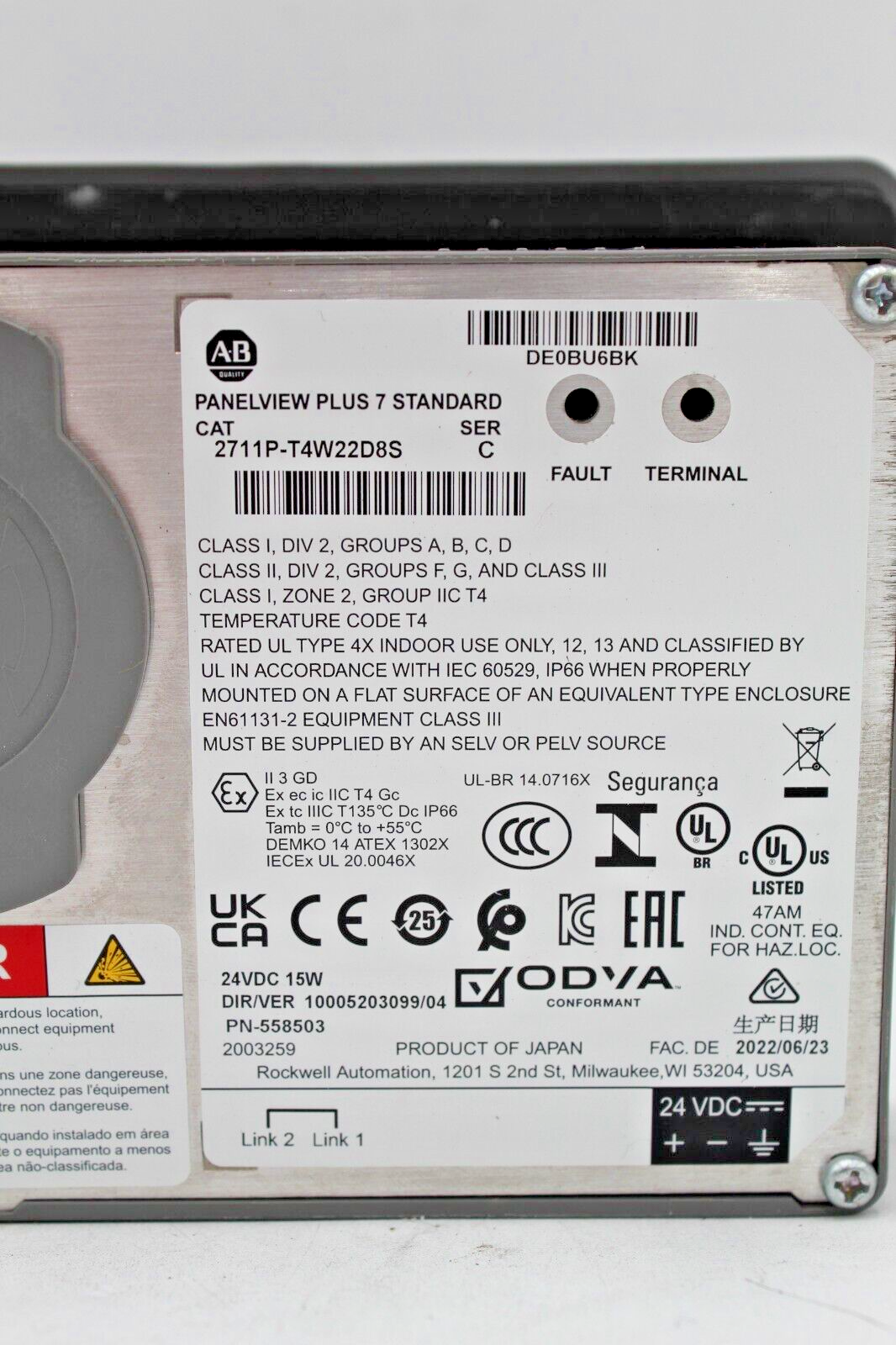 Allen-Bradley 2711P-T4W22D8S PanelView Plus 7 Standard Operator Panel