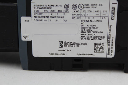 Siemens 3RT2016-1BB41 Contactor w/ 3RT2916-1BB00 & 3RH2911-1FA22