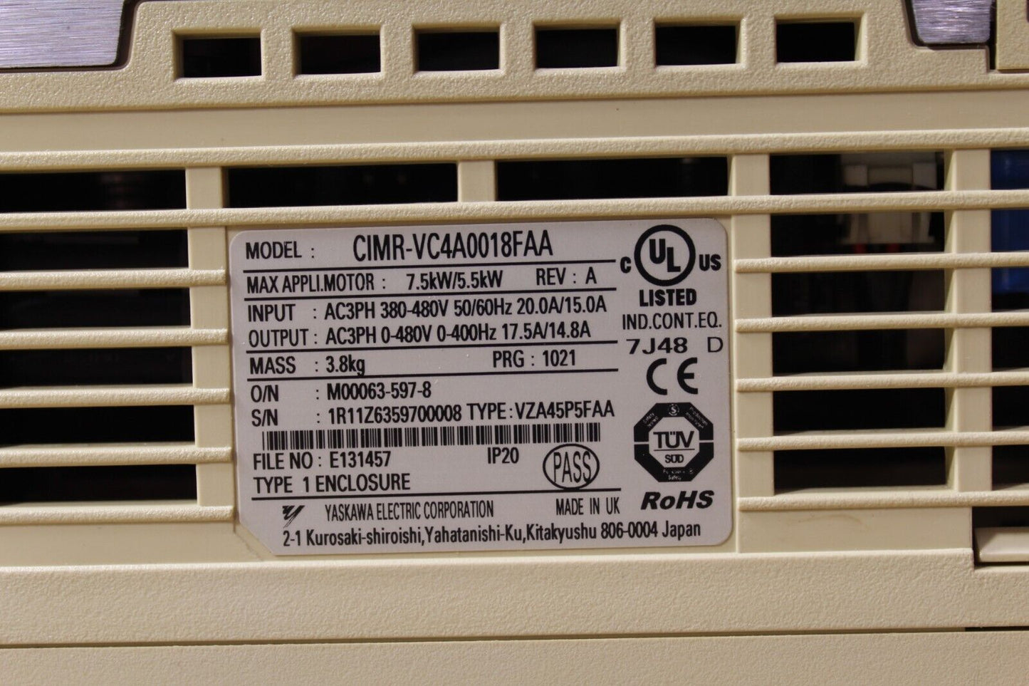 Yaskawa CIMR-VC4A0018FAA AC Drive